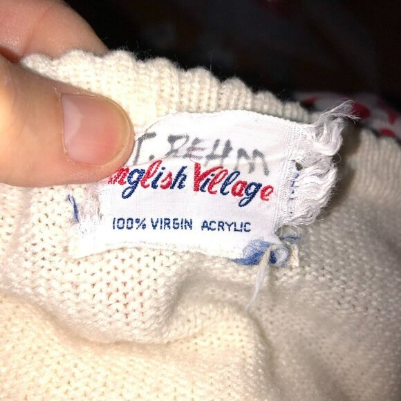 Vintage English Village Ivory Wide Bell Sleeve Fringe Button Up Cape Sweater - Picture 7 of 8